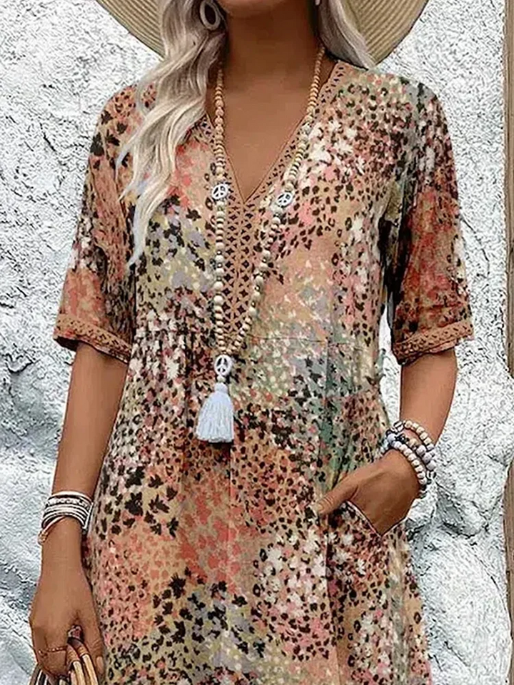 FREYA | ELEGANT FLORAL MIDI DRESS WITH TUMMY-COVERING FIT