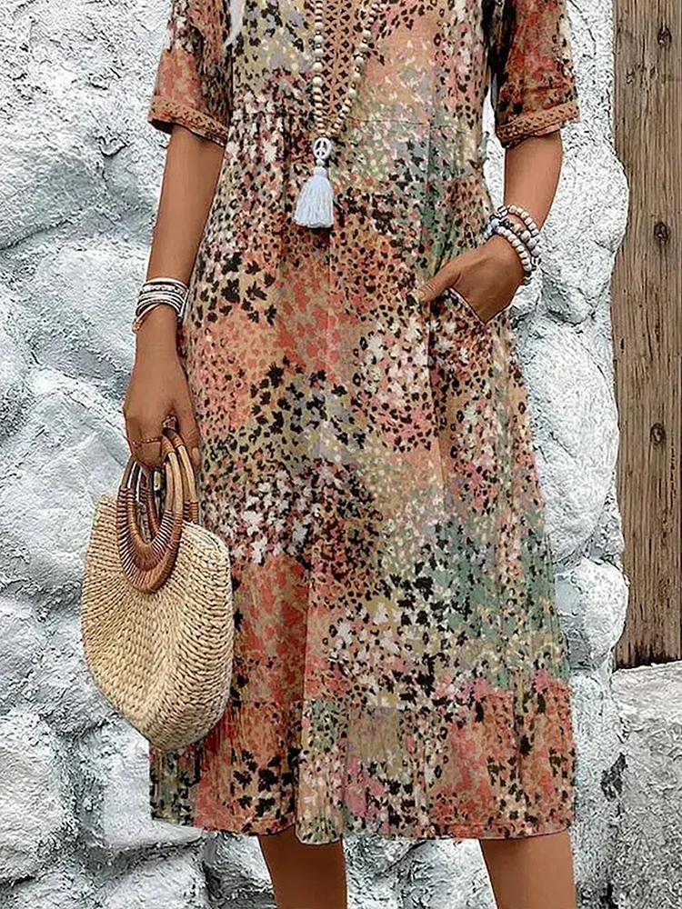 FREYA | ELEGANT FLORAL MIDI DRESS WITH TUMMY-COVERING FIT
