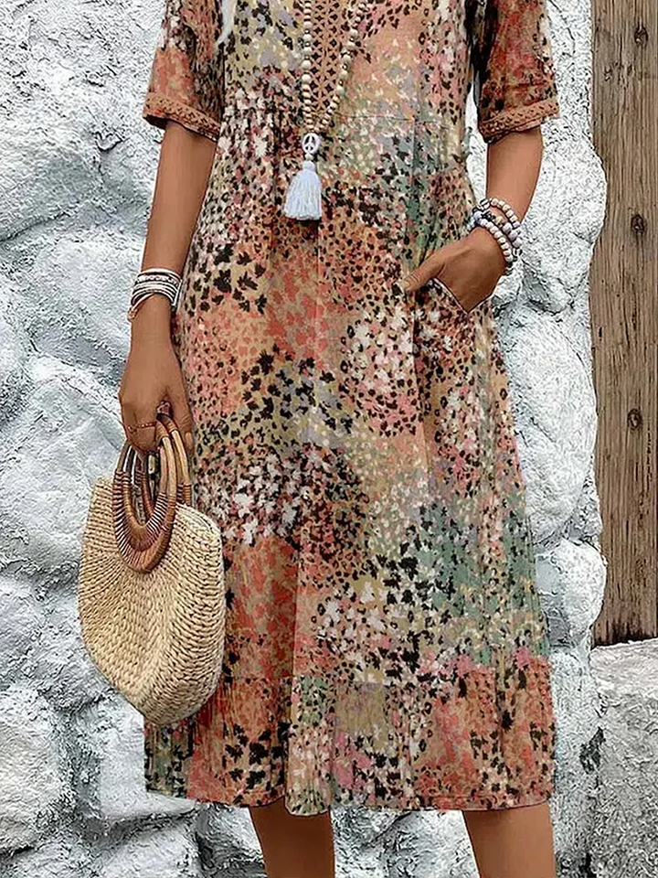 FREYA | ELEGANT FLORAL MIDI DRESS WITH TUMMY-COVERING FIT