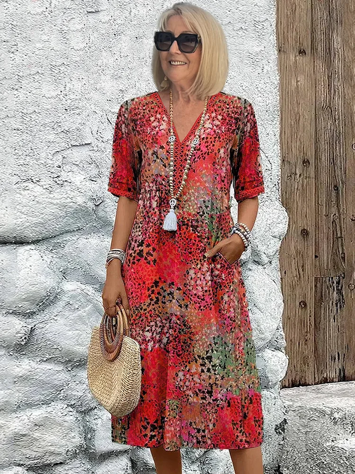 FREYA | ELEGANT FLORAL MIDI DRESS WITH TUMMY-COVERING FIT