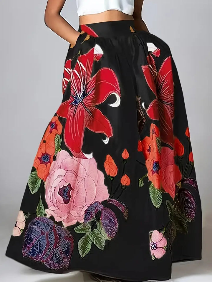 Women’s Floral Print Maxi Skirt with Pockets