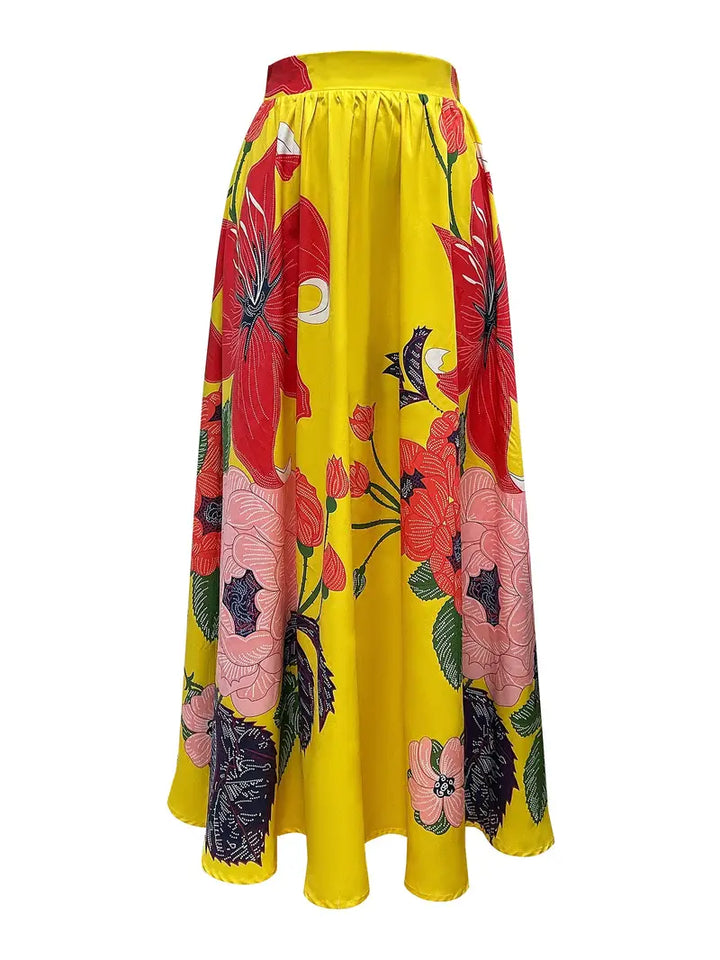 Women’s Floral Print Maxi Skirt with Pockets