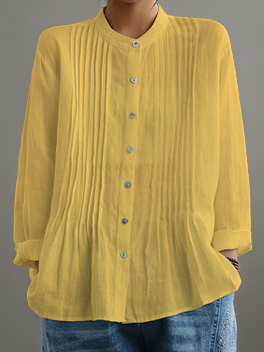 Delilah | Pleated Long-Sleeve Blouse with Mandarin Collar